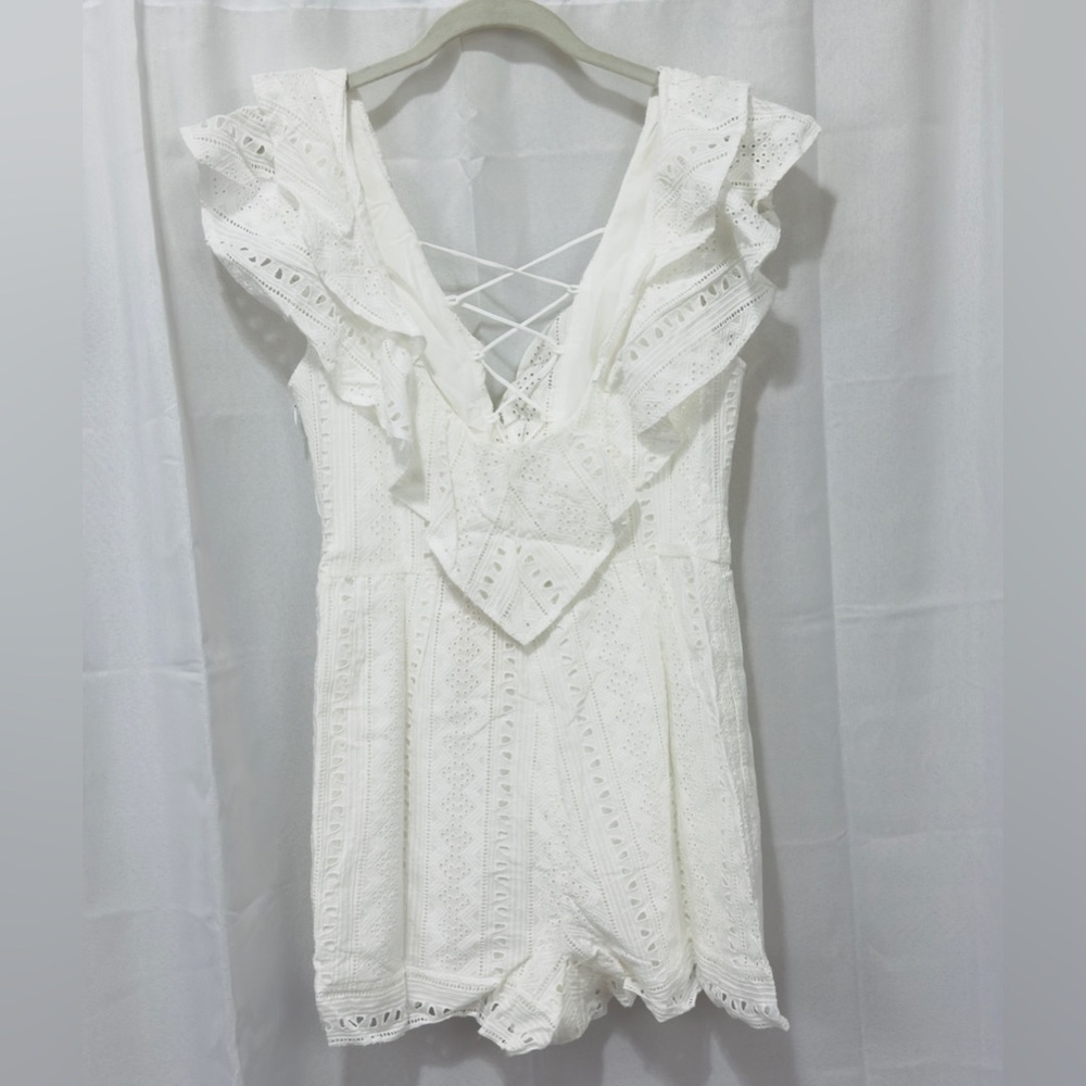 Riviera Romper Laced Corset Plunge Front Lined White Eyelet Material Choosy NWT - Picture 5 of 11
